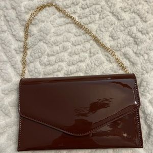 Steve Madden Patent Cognac Clutch